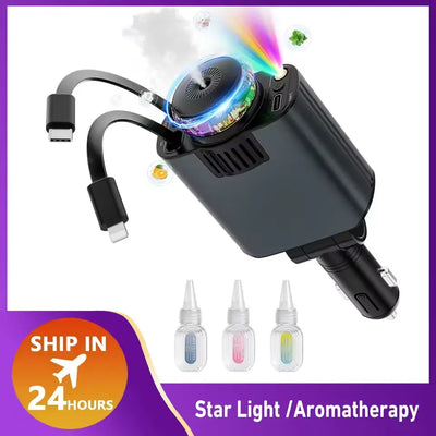 45W Super Fast Retractable Car Charger,with Starlight & Aromatherapy